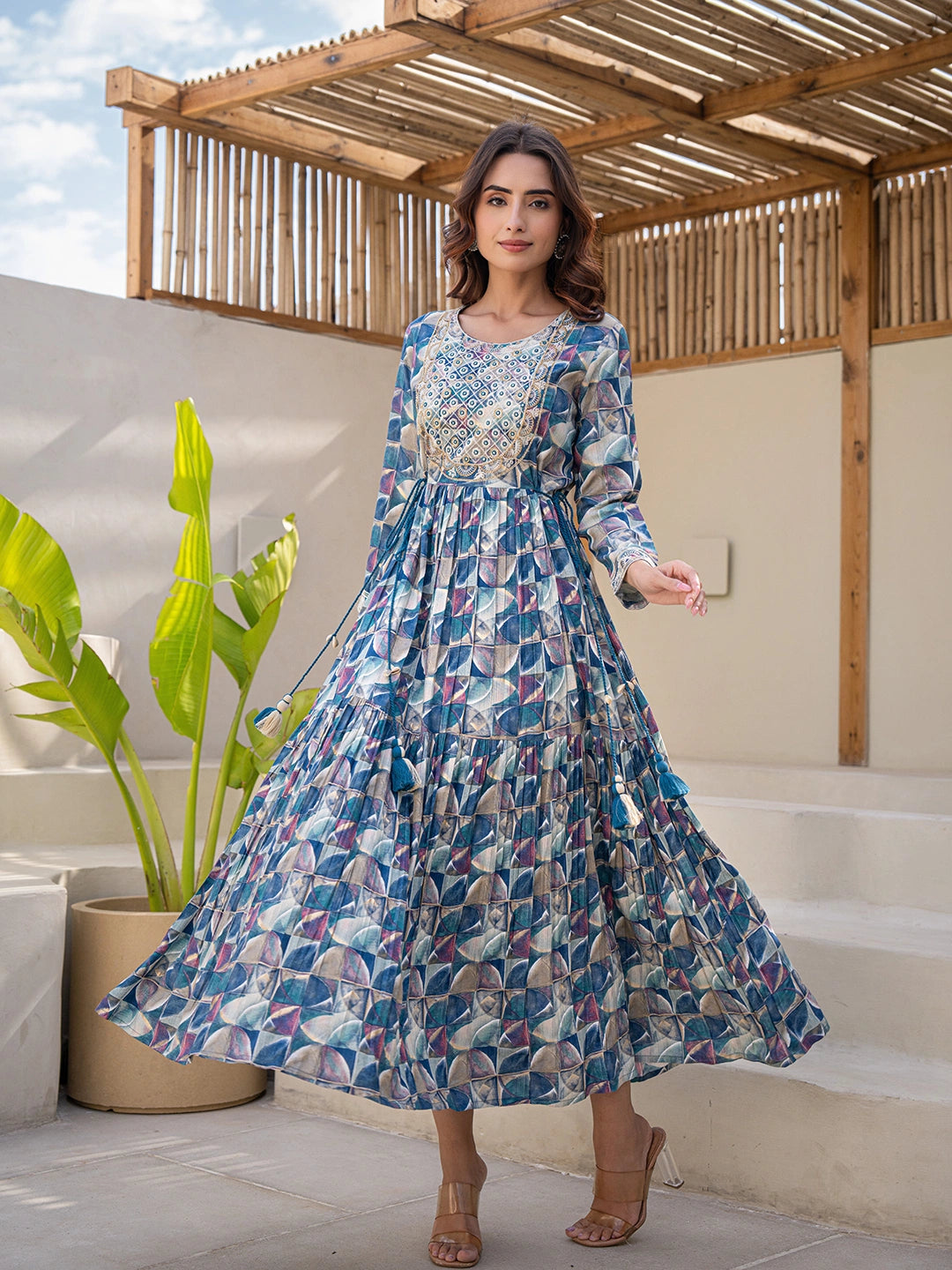 WOMEN S BLUE WILDFLOWER WONDER COTTON LONG DRESS