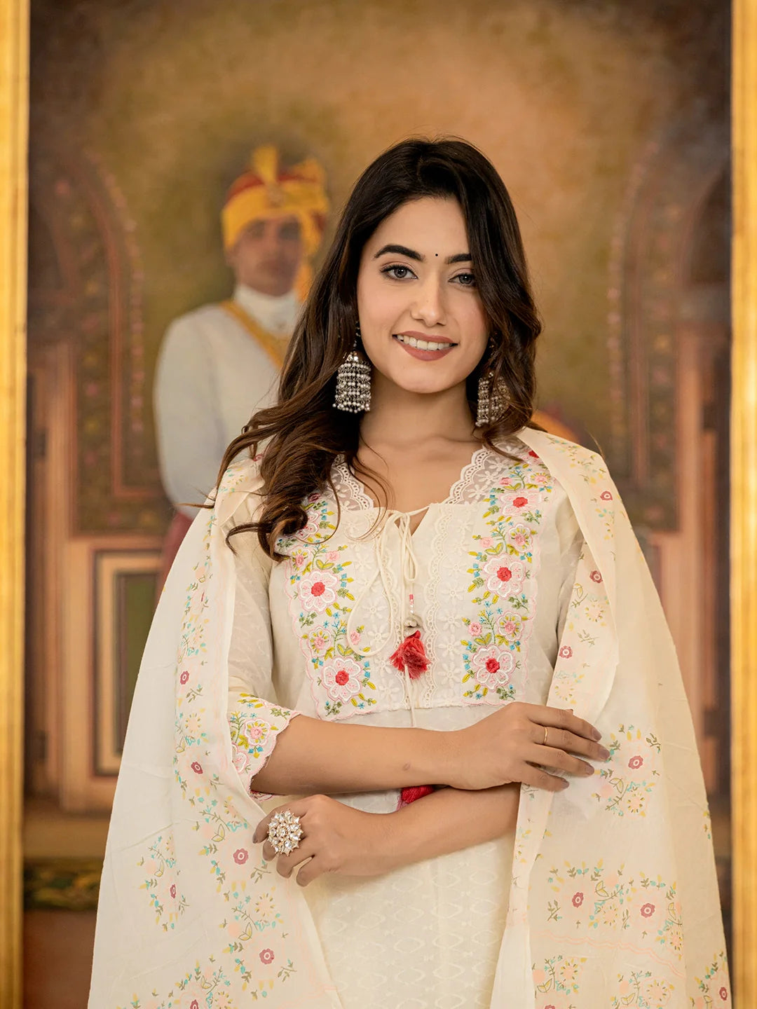 ivory elegance cotton embroidered kurta set