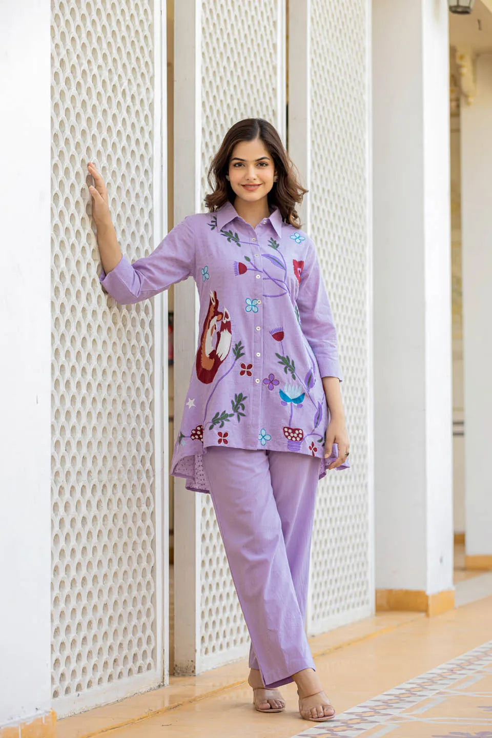 PRINTED SHIRT COLLAR TUNIC & MATCHING COTTON TROUSERS