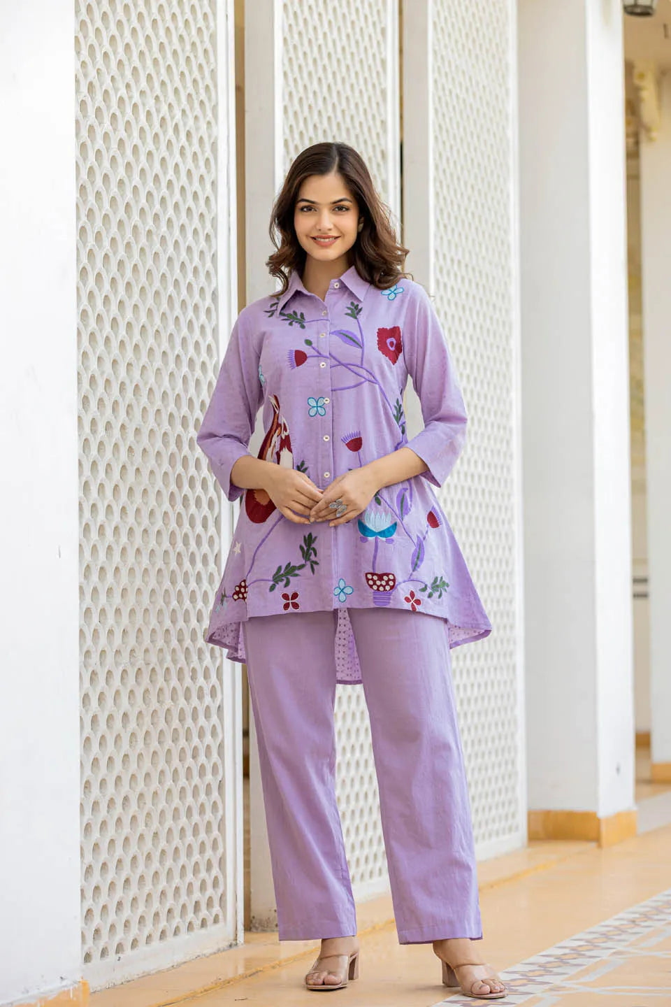 PRINTED SHIRT COLLAR TUNIC & MATCHING COTTON TROUSERS