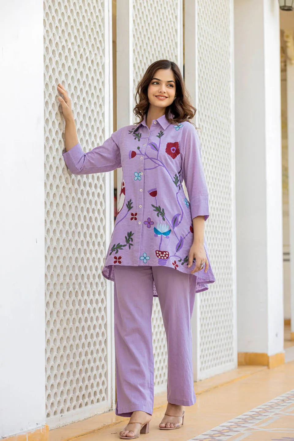 PRINTED SHIRT COLLAR TUNIC & MATCHING COTTON TROUSERS