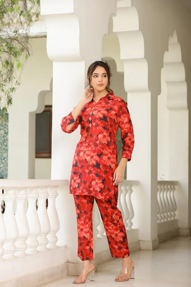 colorful flora printed co set