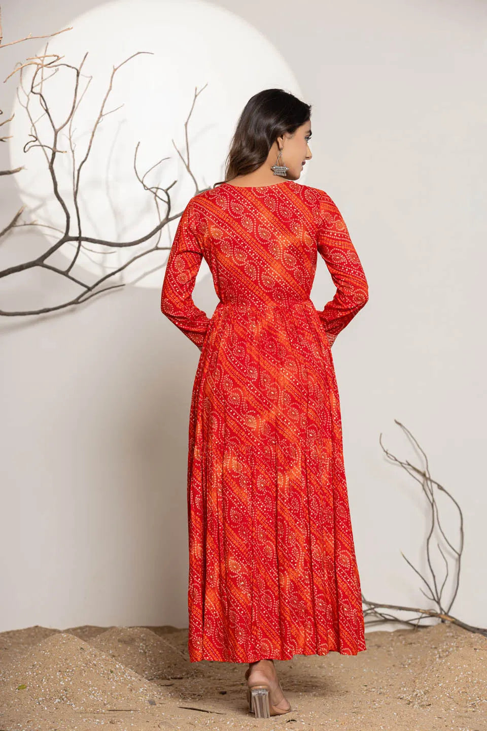 womens long dress in bandhej print