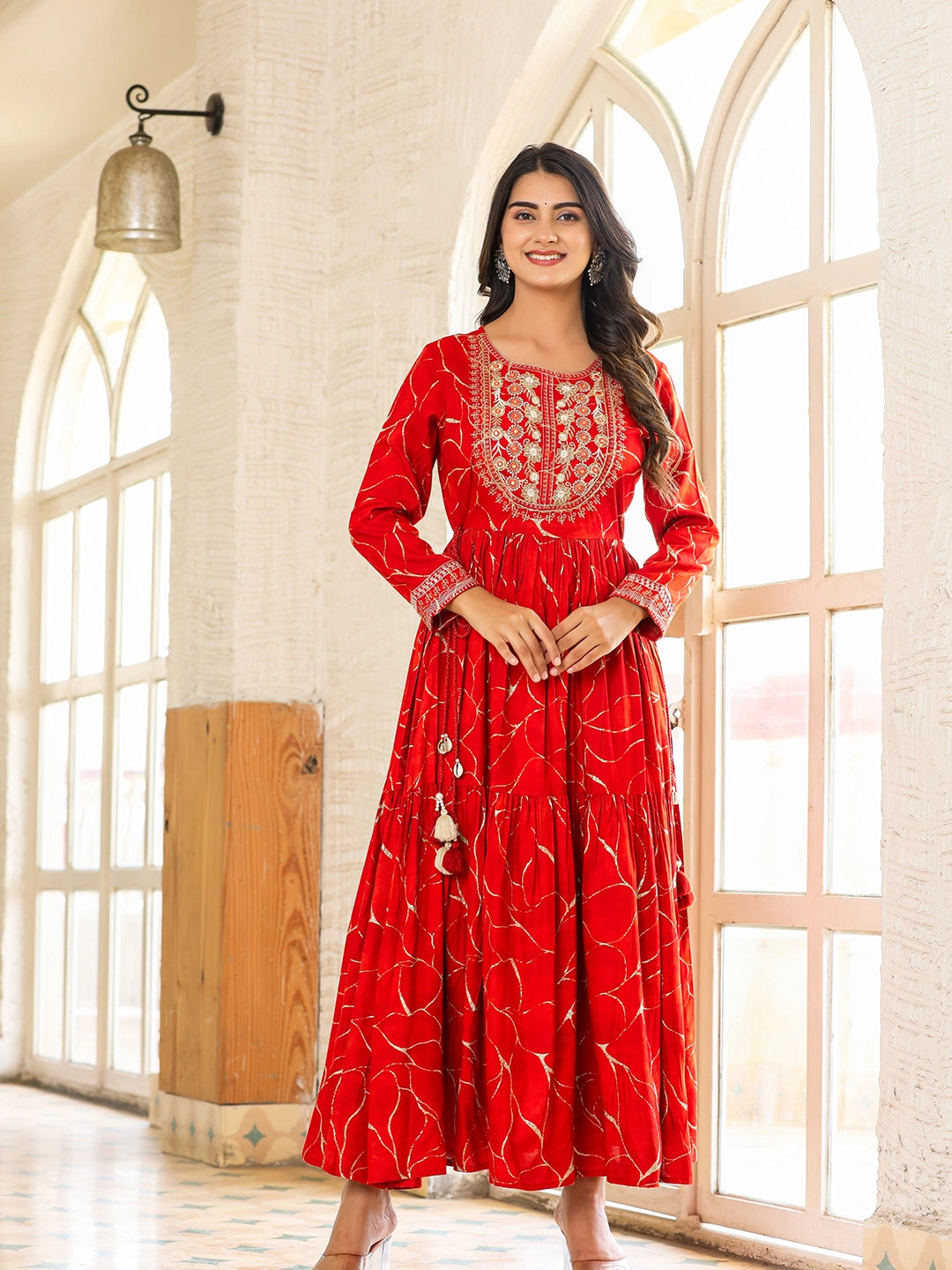 WOMEN'S RED COMFORTABLE COTTON LONG GOWN