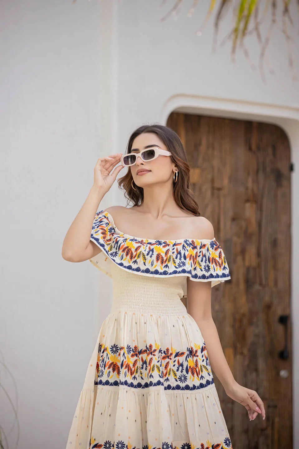 snowy whisper cotton white off shoulder dress