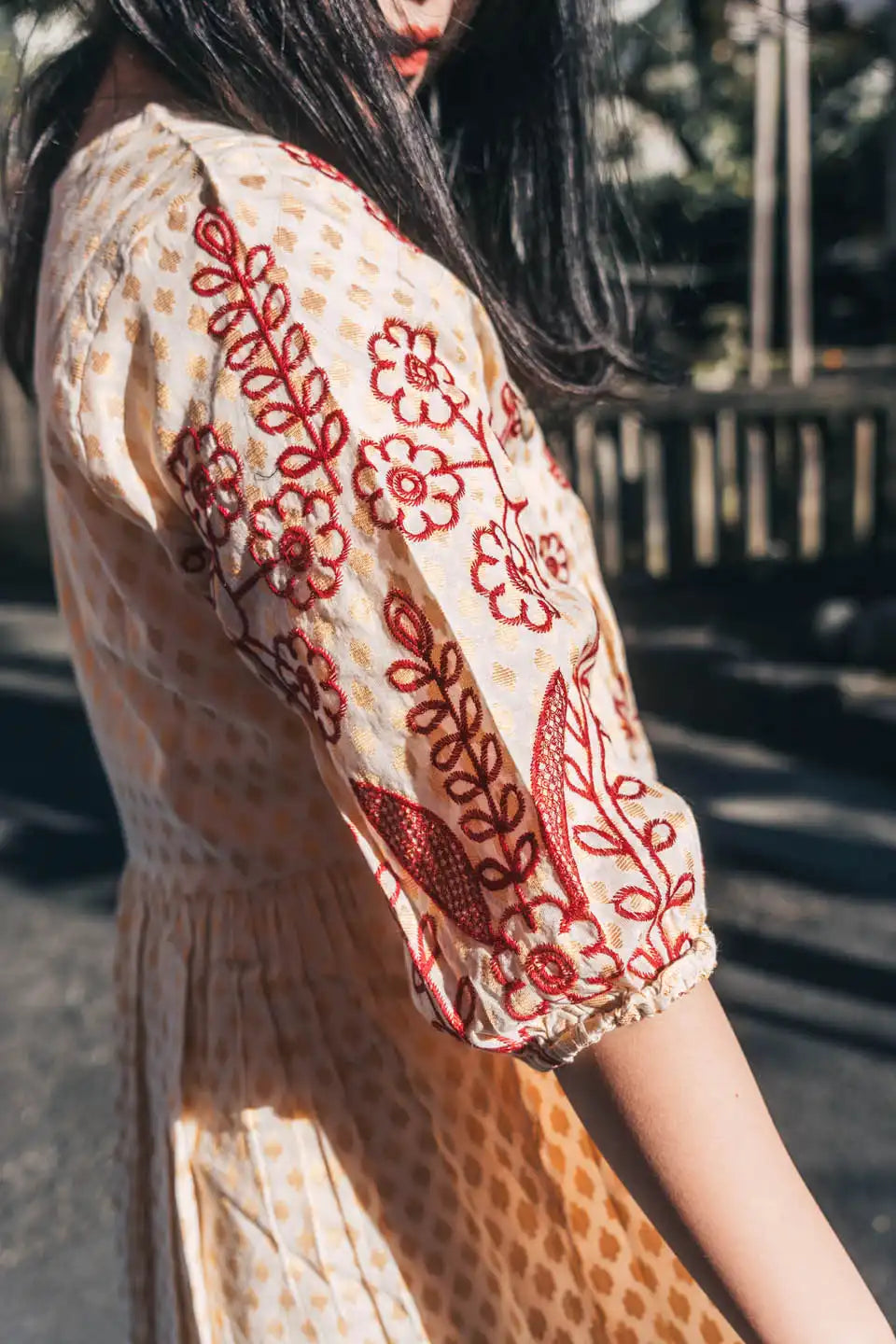 Beige & Red Block Print Short Dress