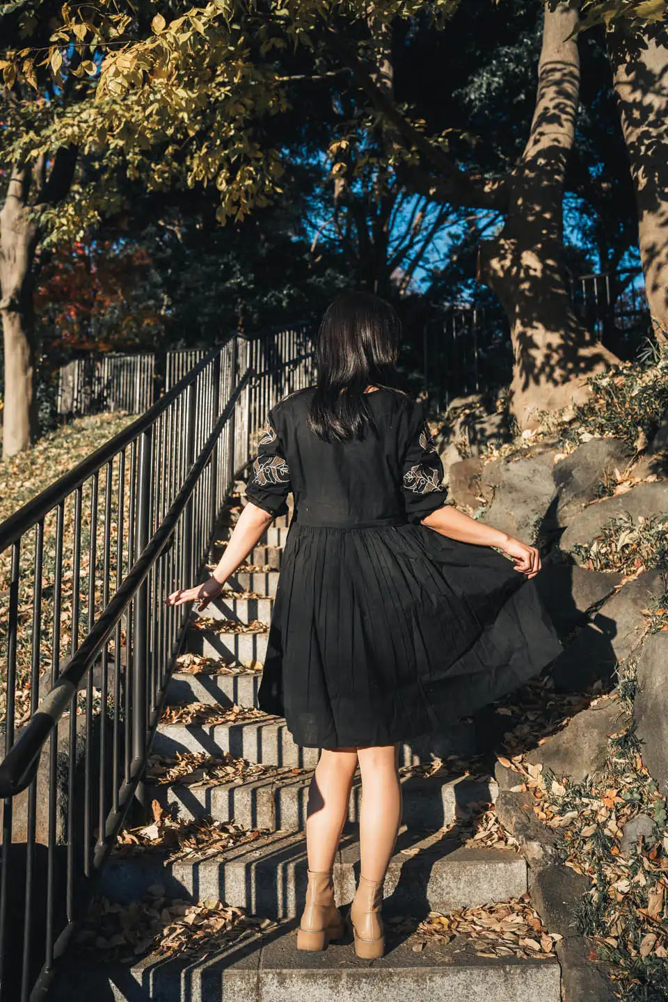 Black Abstract Floral Print Flared Short Dress