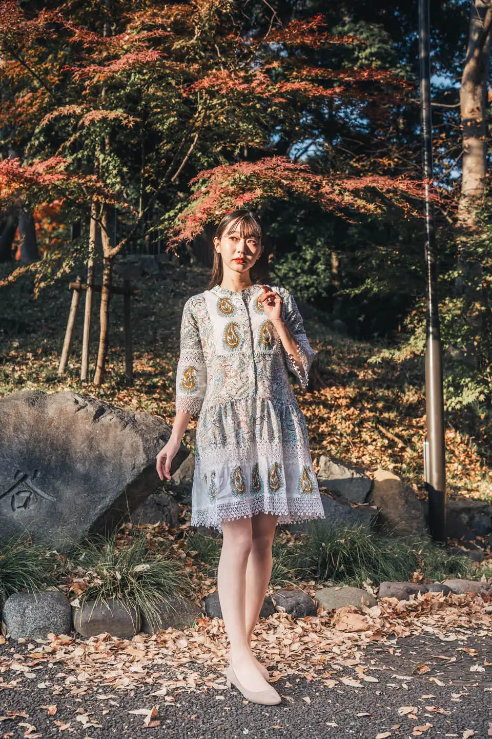 Paisley Print Lace Short Dress | Boho Style