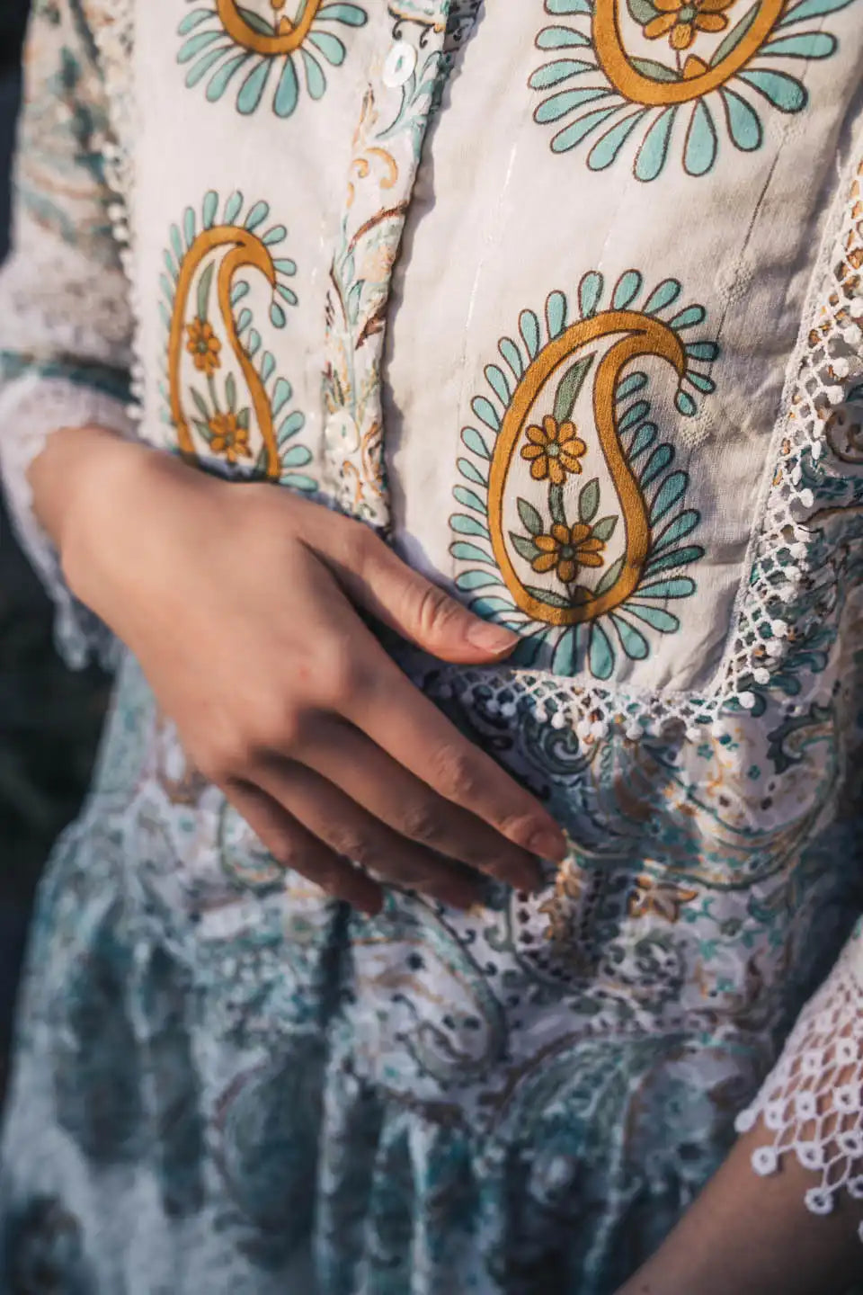 Paisley Print Lace Short Dress | Boho Style