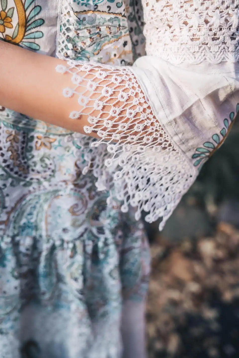 Paisley Print Lace Short Dress | Boho Style