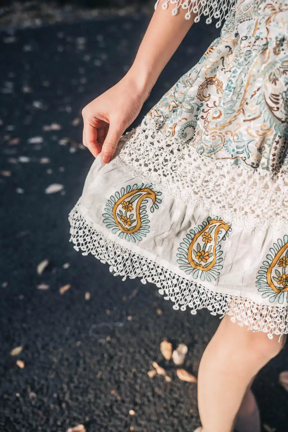 Paisley Print Lace Short Dress | Boho Style