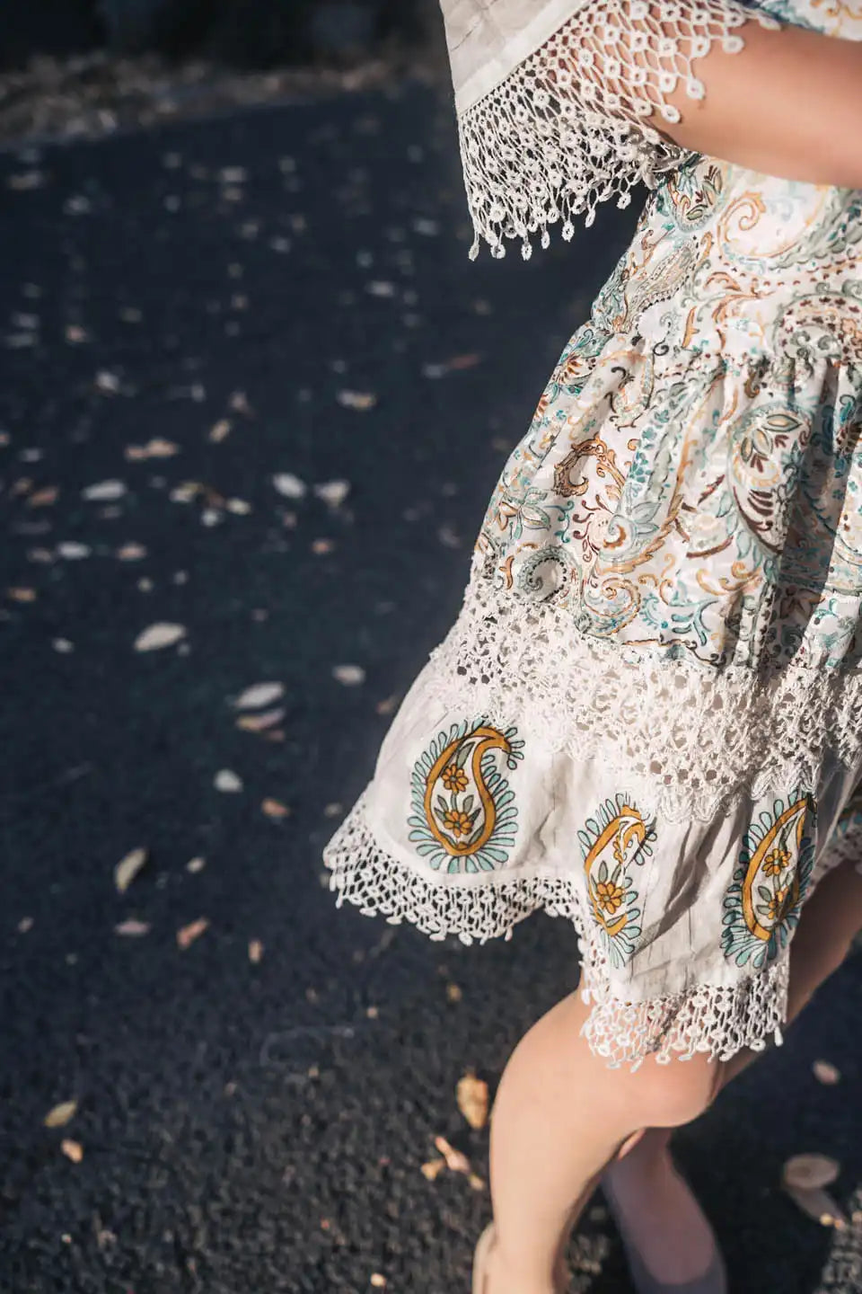 Paisley Print Lace Short Dress | Boho Style