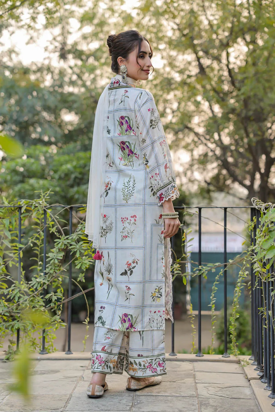 ivory leafscape white cotton kurta set