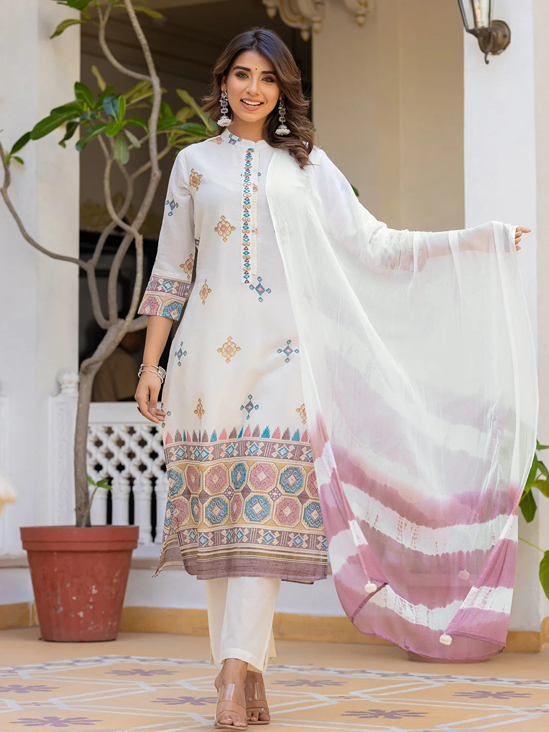 pure elegance white cotton kurta set