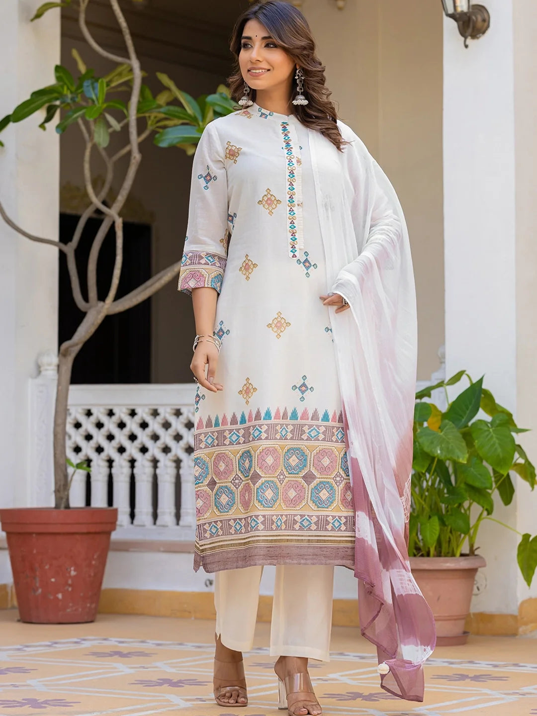 pure elegance white cotton kurta set