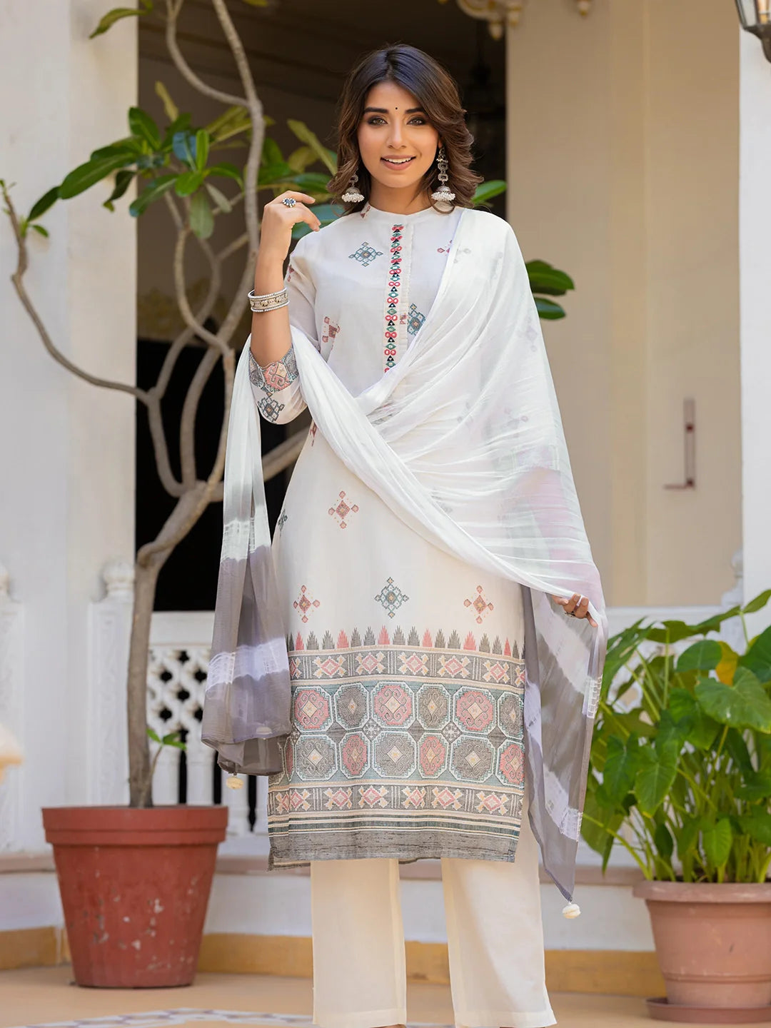 pure elegance white cotton kurta set