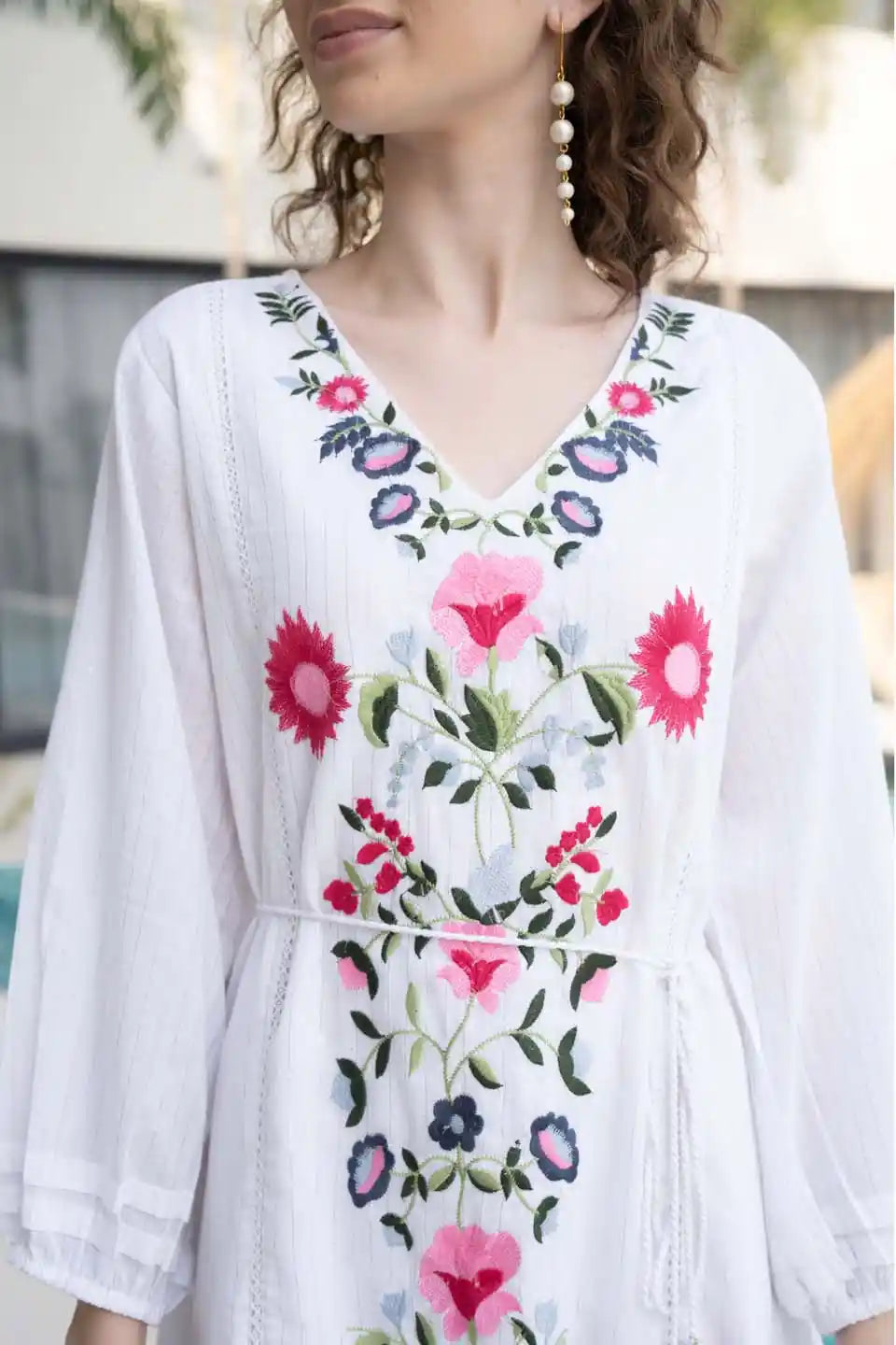 boho embroidered floral short dress