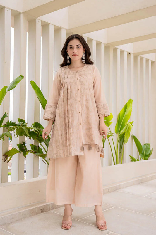 Blush pink embroidery kurta set with palazzo pants