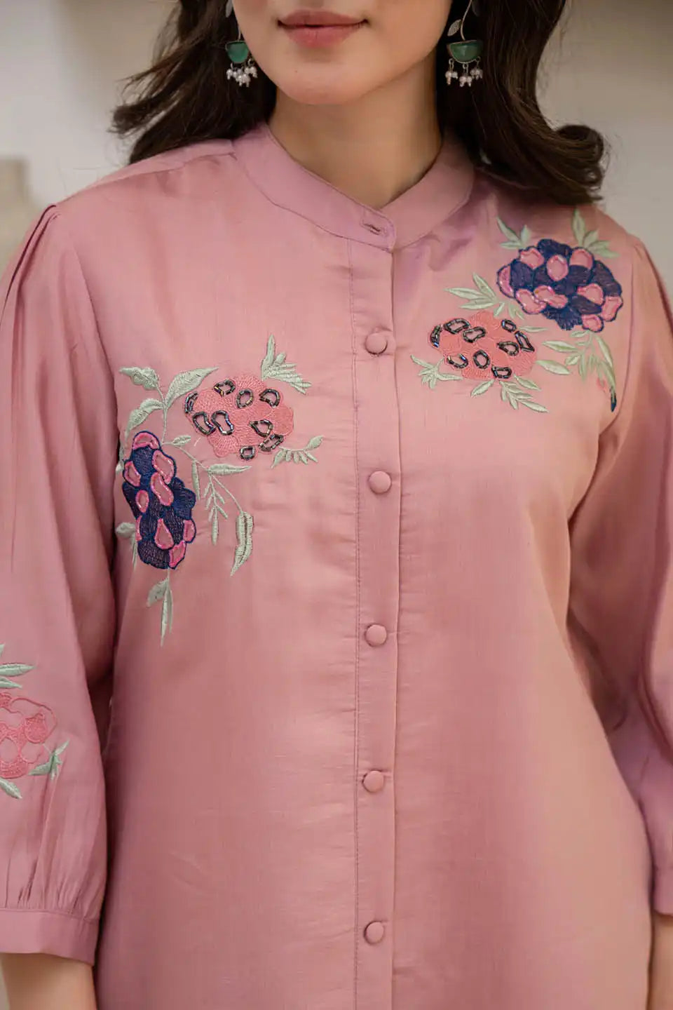 Light Pink Floral Embroidered Co-Ord Set