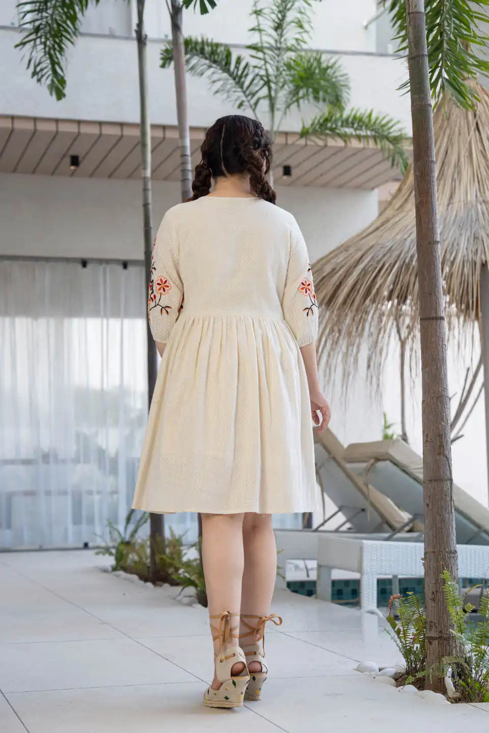 elegant off-white embroidered short dress