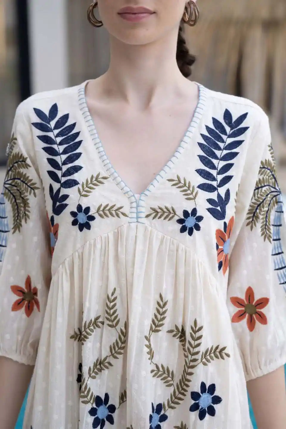 boho embroidered cotton short dress