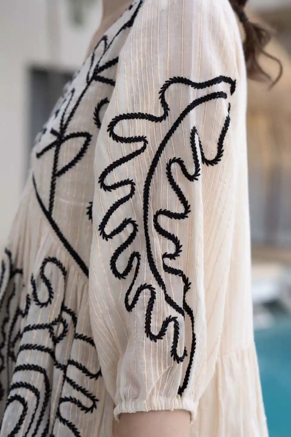 Off-White Embroidered Boho Short Dress