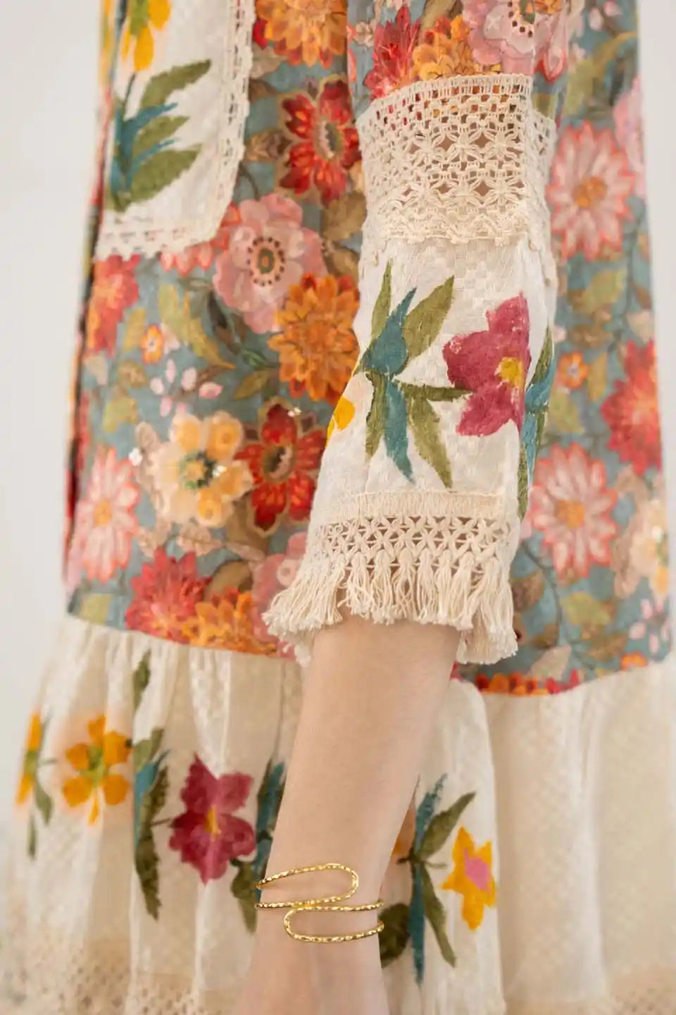 boho floral patchwork short dress with lace detailing