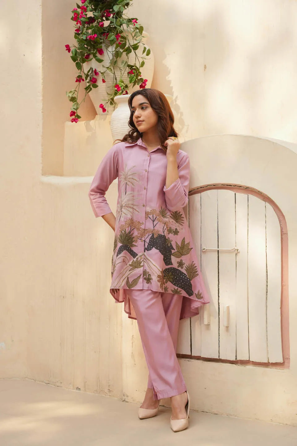 mauve floral printed coordinated set