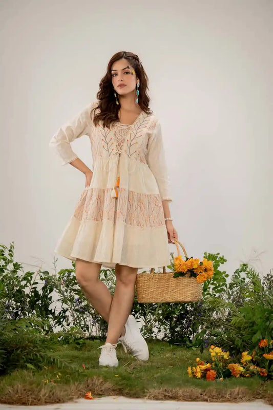 boho-chic embroidered short dress