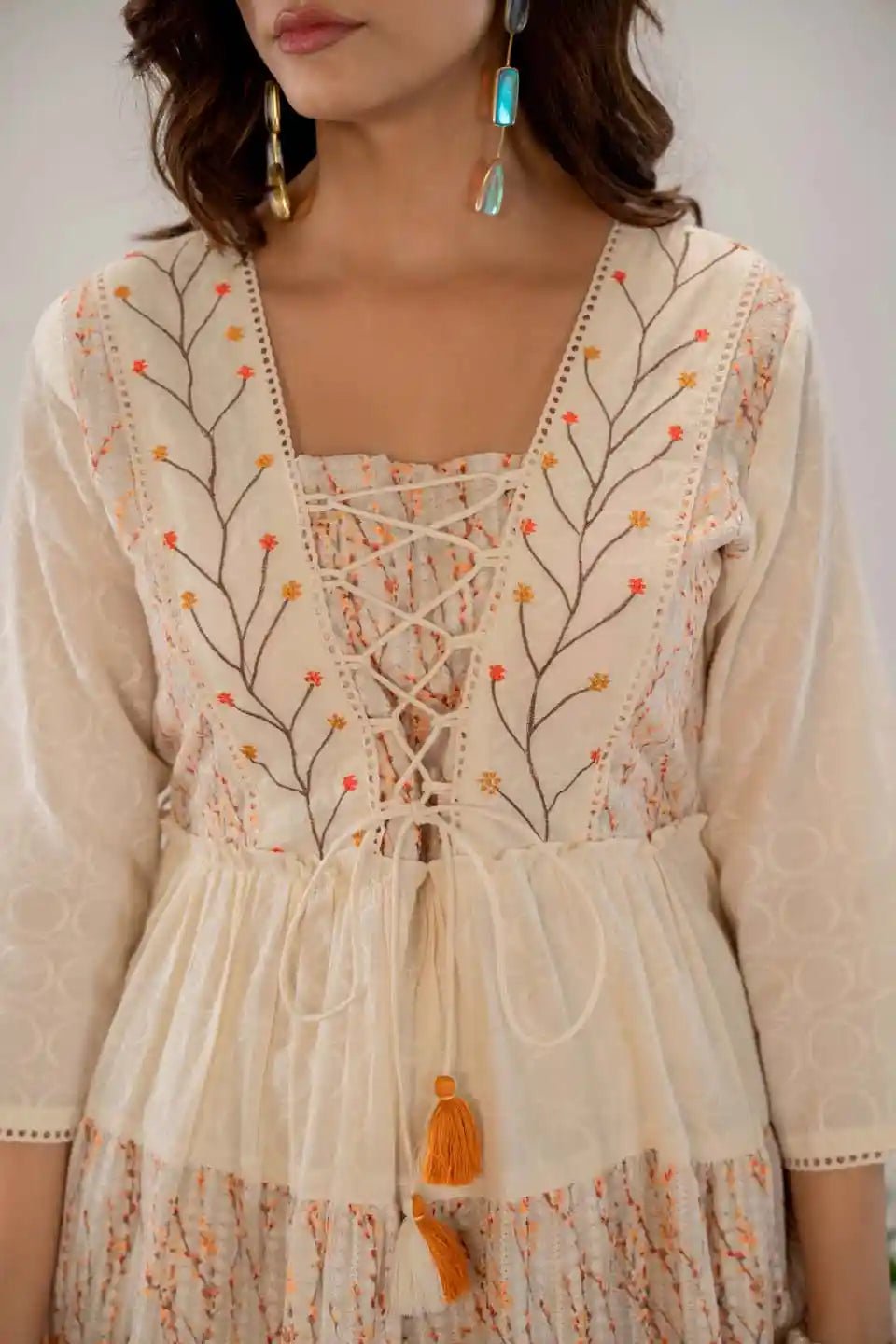 boho-chic embroidered short dress