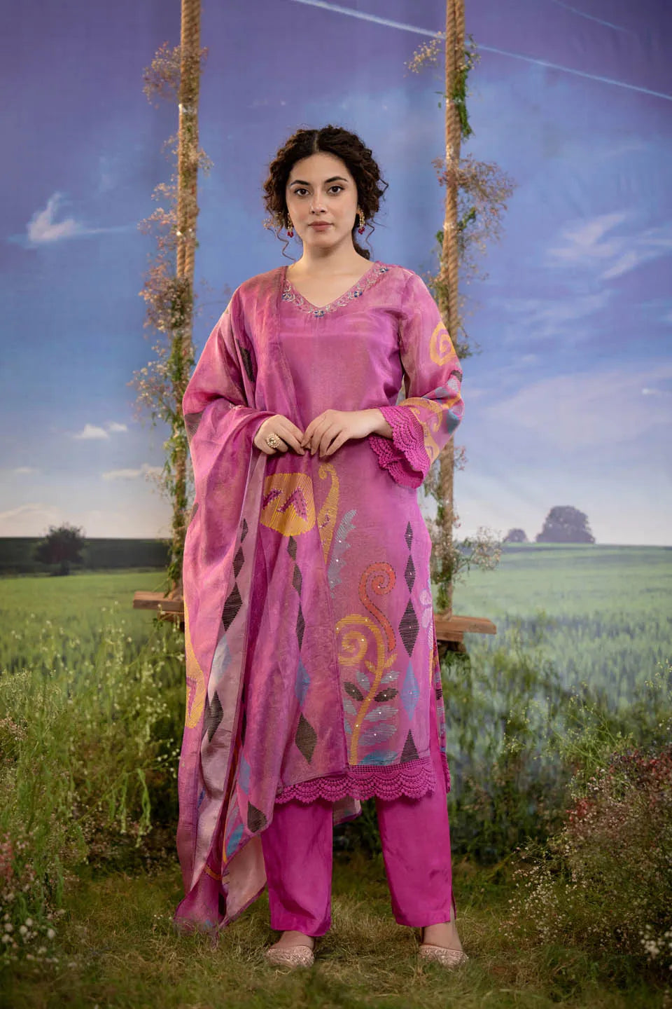 ELEGANT FLORAL PRINTED KURTA SET WITH DUPATTA - FESTIVE WEAR