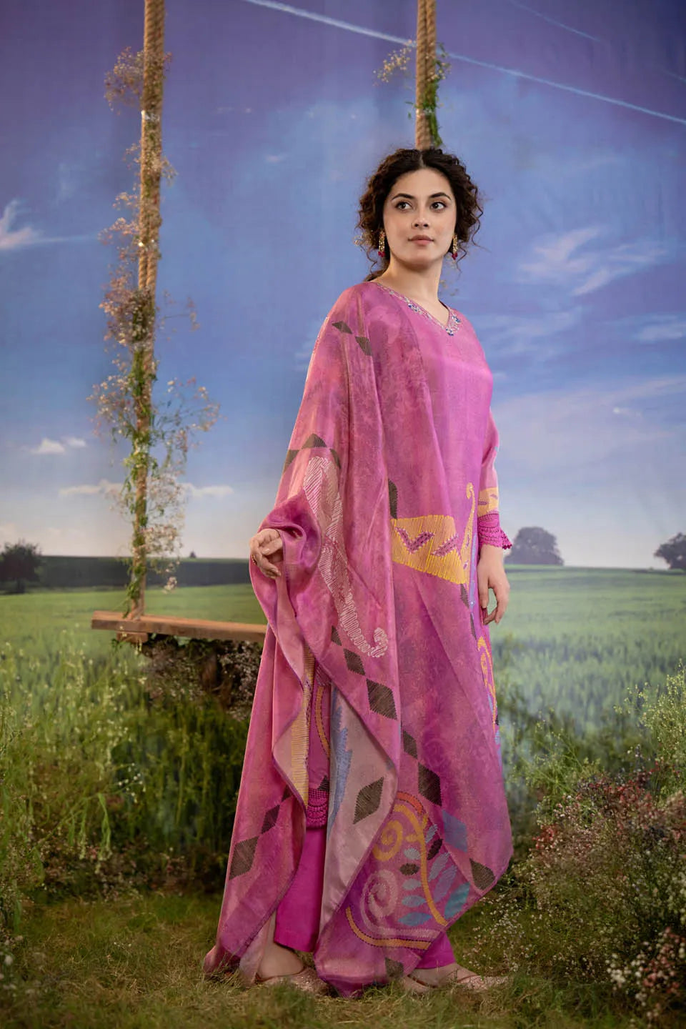 ELEGANT FLORAL PRINTED KURTA SET WITH DUPATTA - FESTIVE WEAR