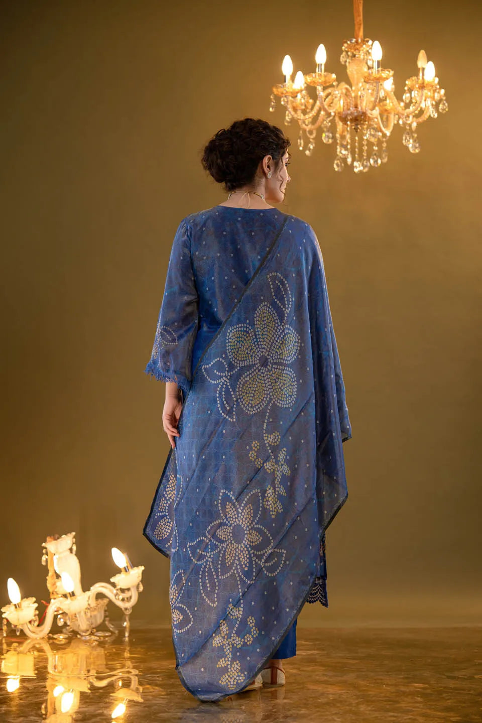 REGAL BLUE FLORAL EMBELLISHED KURTA SET WITH DUPATTA FOR FESTIVE OCCASIONS