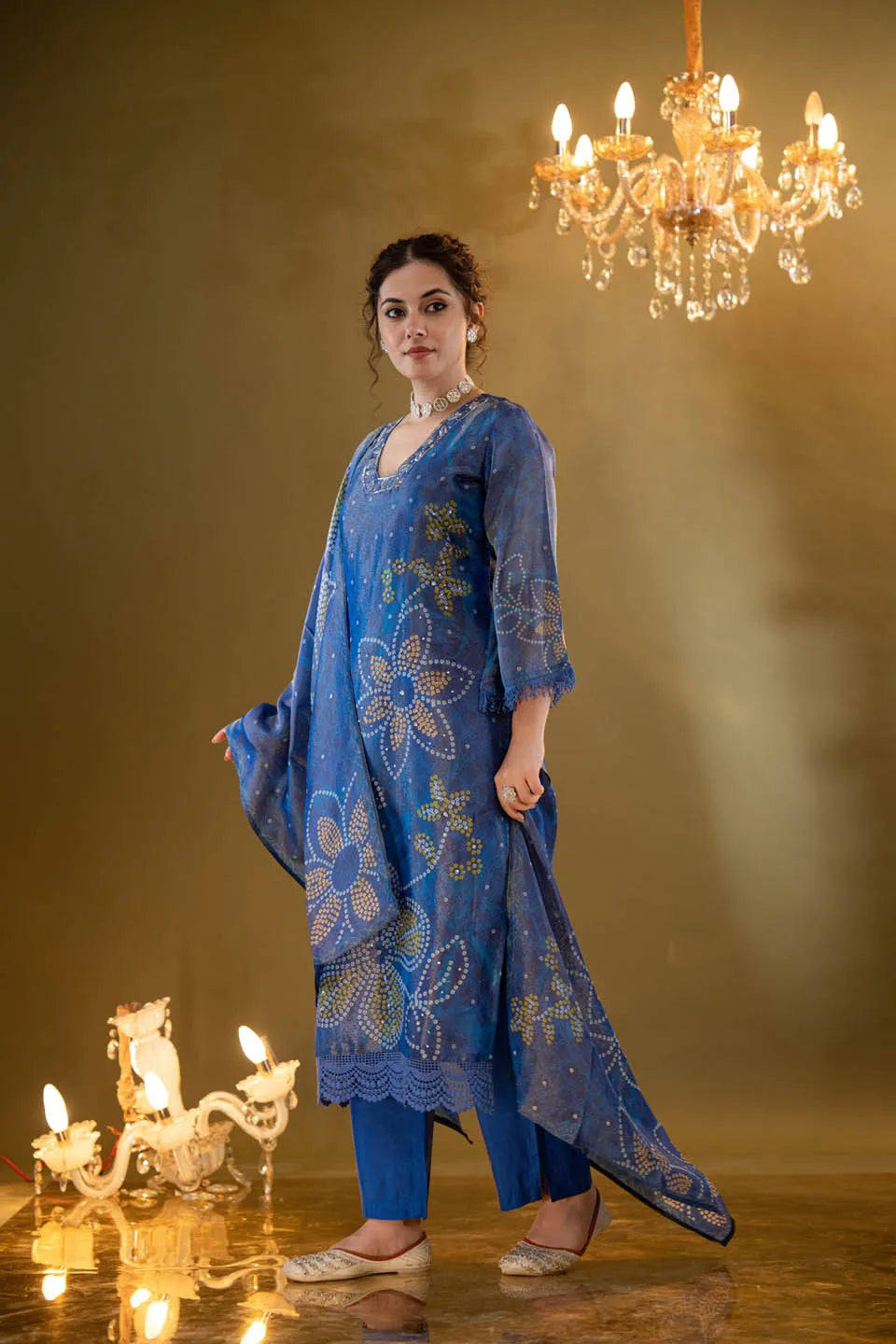 REGAL BLUE FLORAL EMBELLISHED KURTA SET WITH DUPATTA FOR FESTIVE OCCASIONS