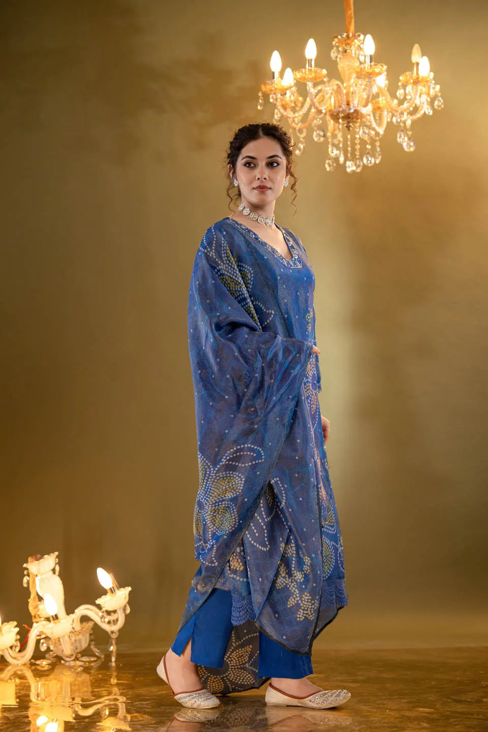 REGAL BLUE FLORAL EMBELLISHED KURTA SET WITH DUPATTA FOR FESTIVE OCCASIONS