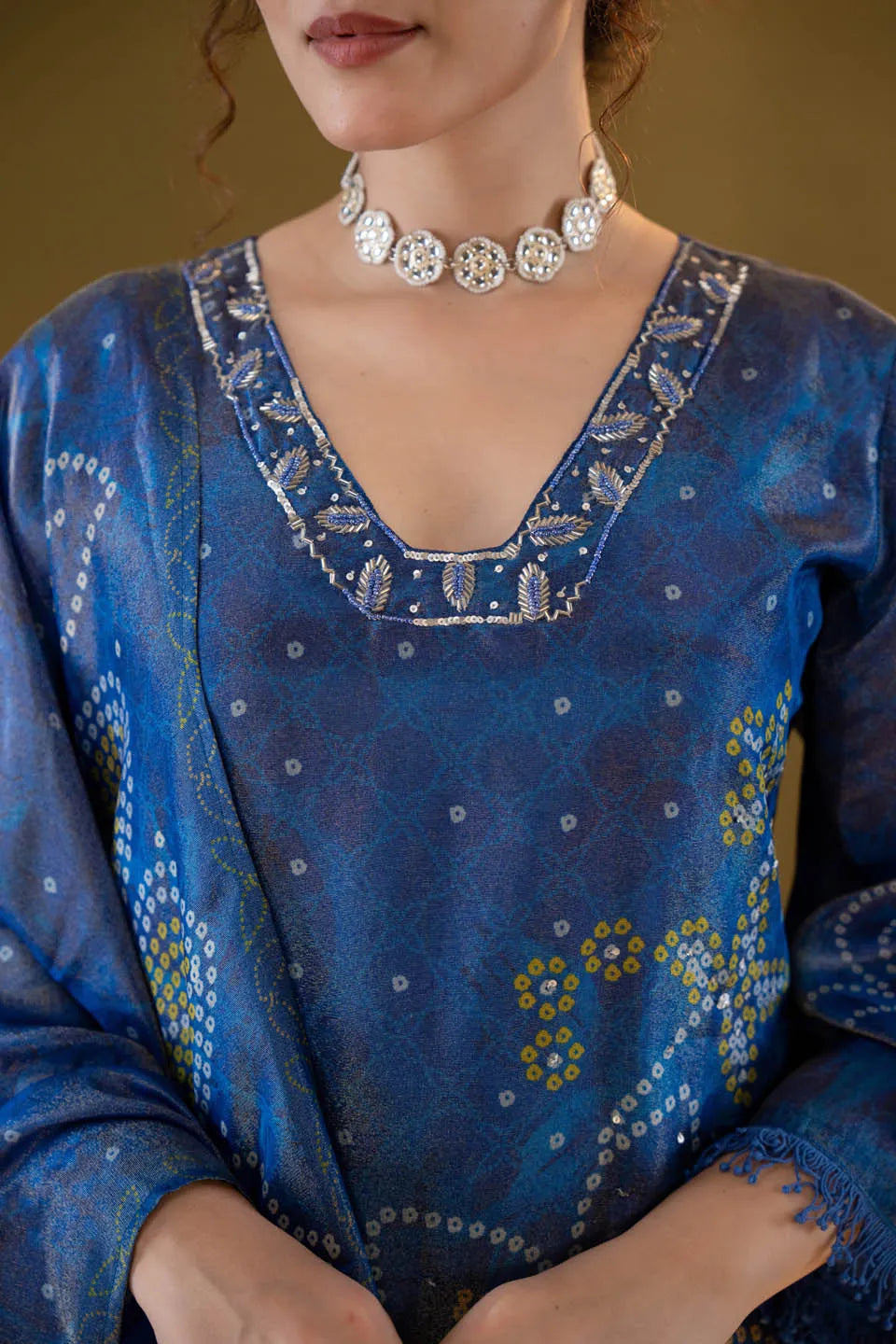 REGAL BLUE FLORAL EMBELLISHED KURTA SET WITH DUPATTA FOR FESTIVE OCCASIONS