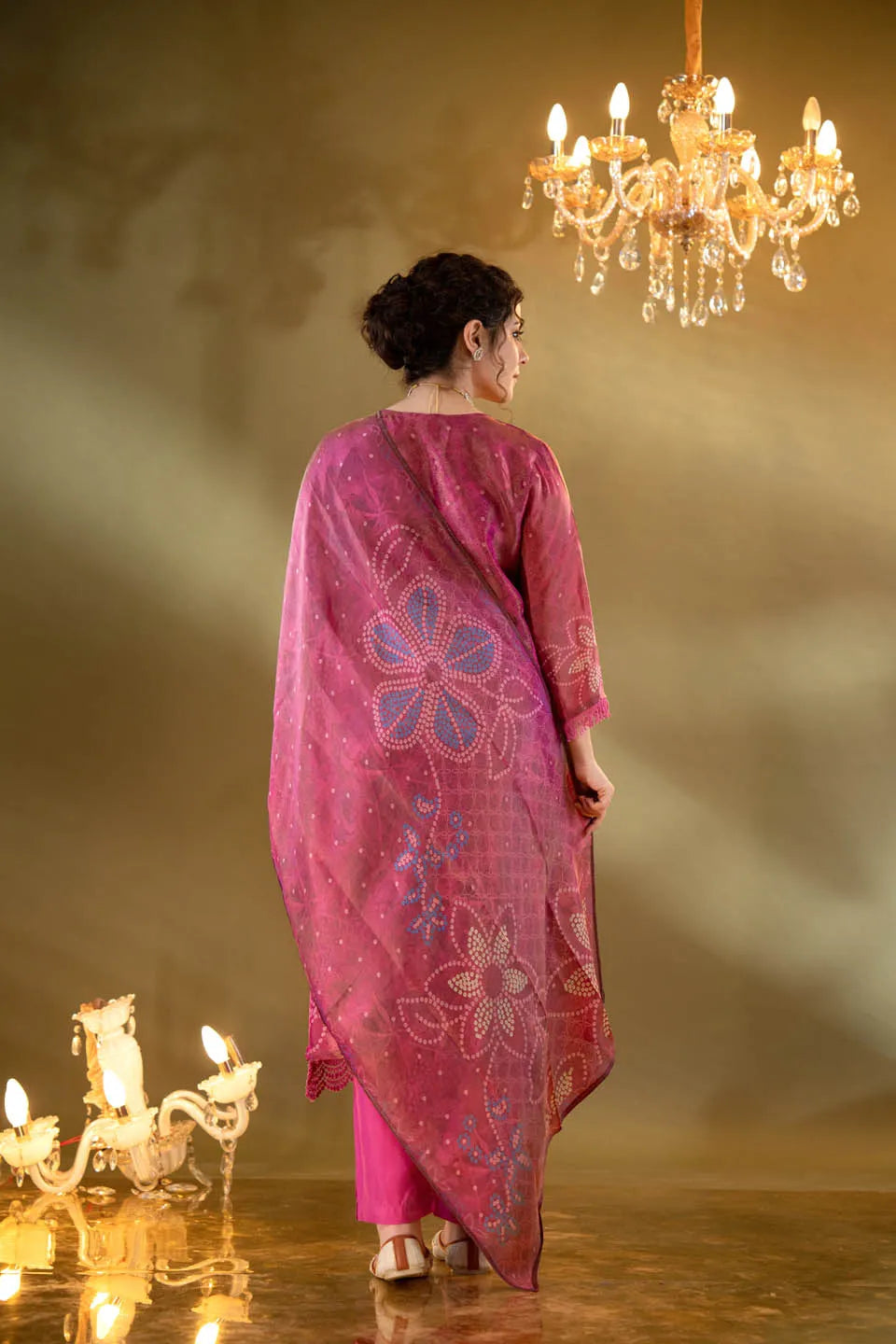 ROMAN SILK EMBELLISHED KURTA WITH FLORAL AND GEOMETRIC PRINT DUPATTA AND STRAIGHT PANTS - FESTIVE WEAR