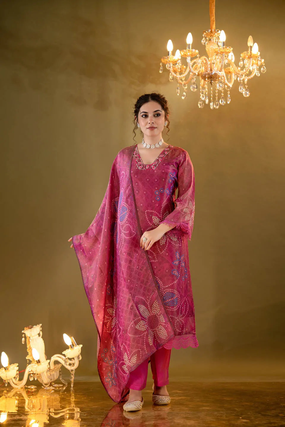 ROMAN SILK EMBELLISHED KURTA WITH FLORAL AND GEOMETRIC PRINT DUPATTA AND STRAIGHT PANTS - FESTIVE WEAR