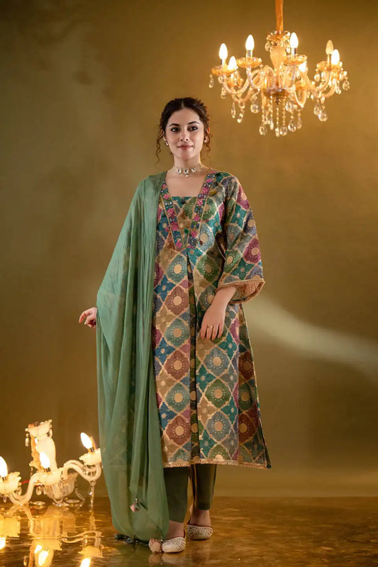 Embroidered Multicolor Kurta Set for Women