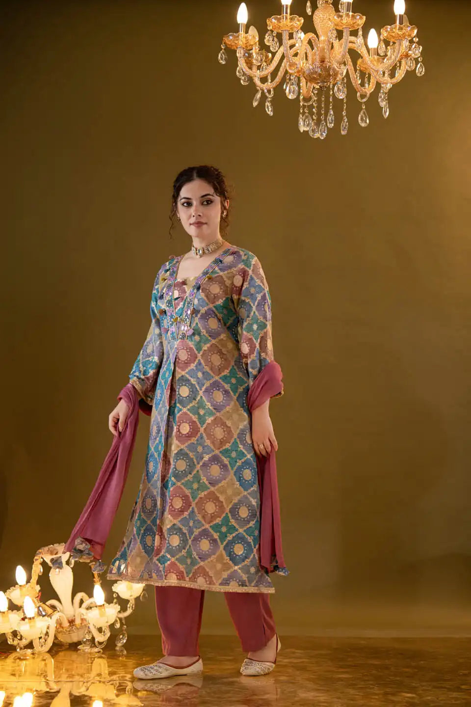 Embroidered Festive Kurta Set for Women with Multicolor Design