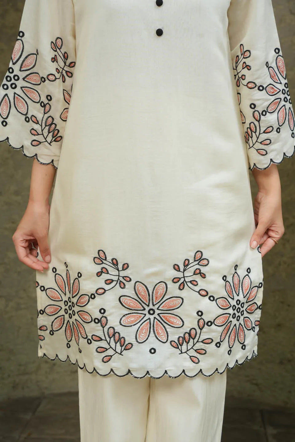 Elegant Flower Embroidered White Co-ord Set