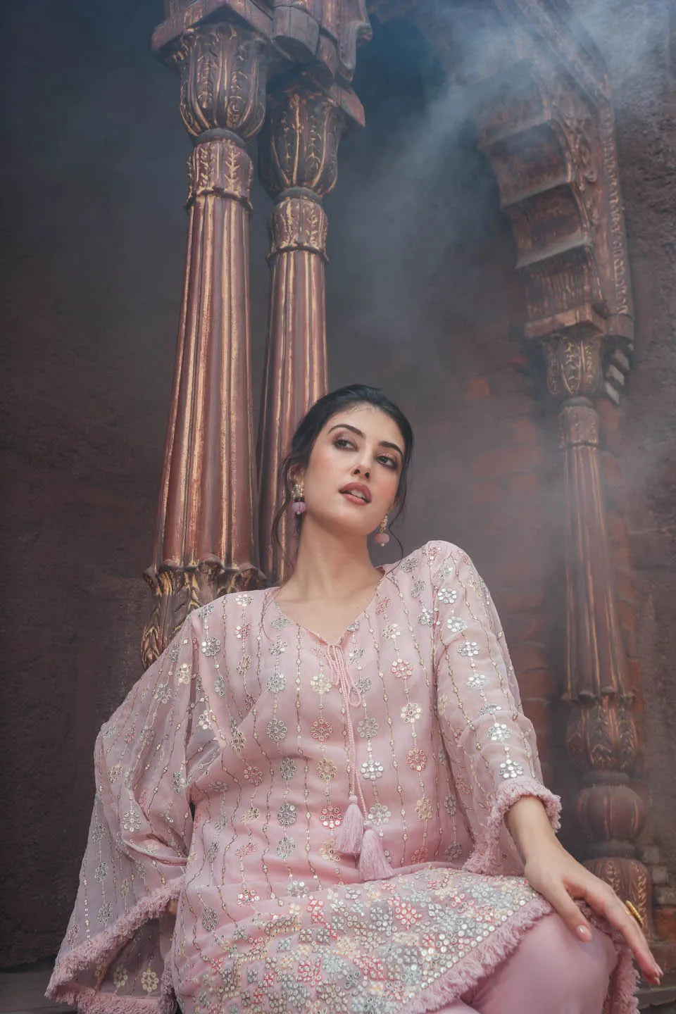 ELEGANT PINK EMBROIDERED COORDINATED SETS