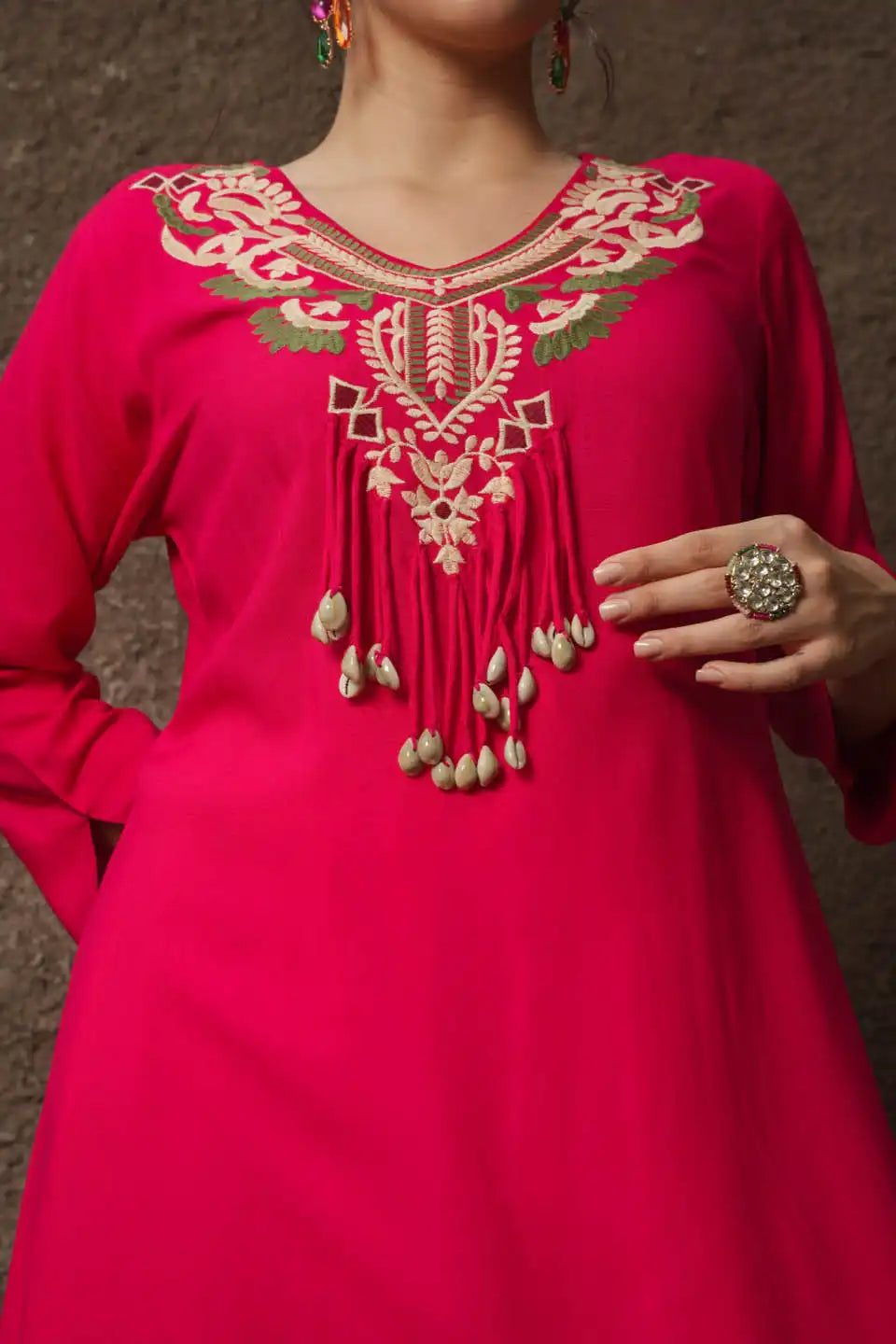 Red Embroidered Kurta Set with Dhoti Pants