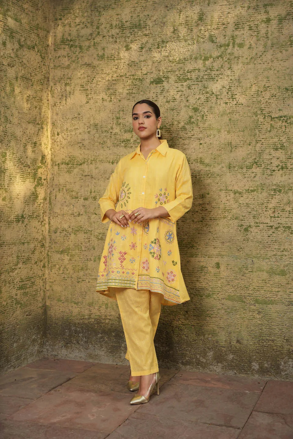 FLORAL EMBROIDERED PURE COTTON TUNIC WITH TROUSER