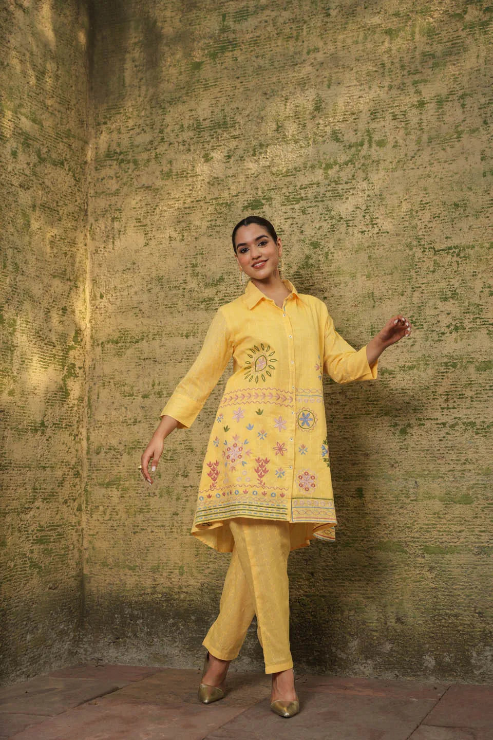 FLORAL EMBROIDERED PURE COTTON TUNIC WITH TROUSER