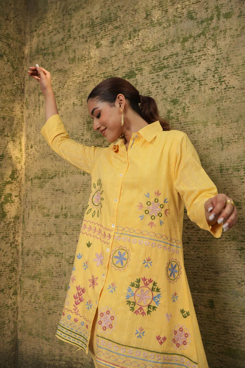 FLORAL EMBROIDERED PURE COTTON TUNIC WITH TROUSER