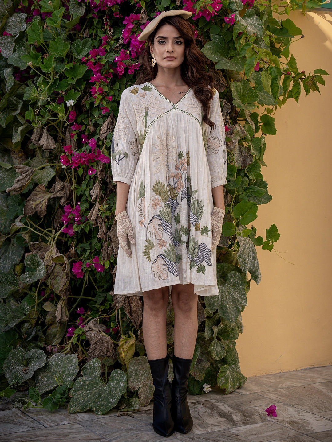 Threaded Elegance:Embroidered Short Dress – fashiondwarclothing