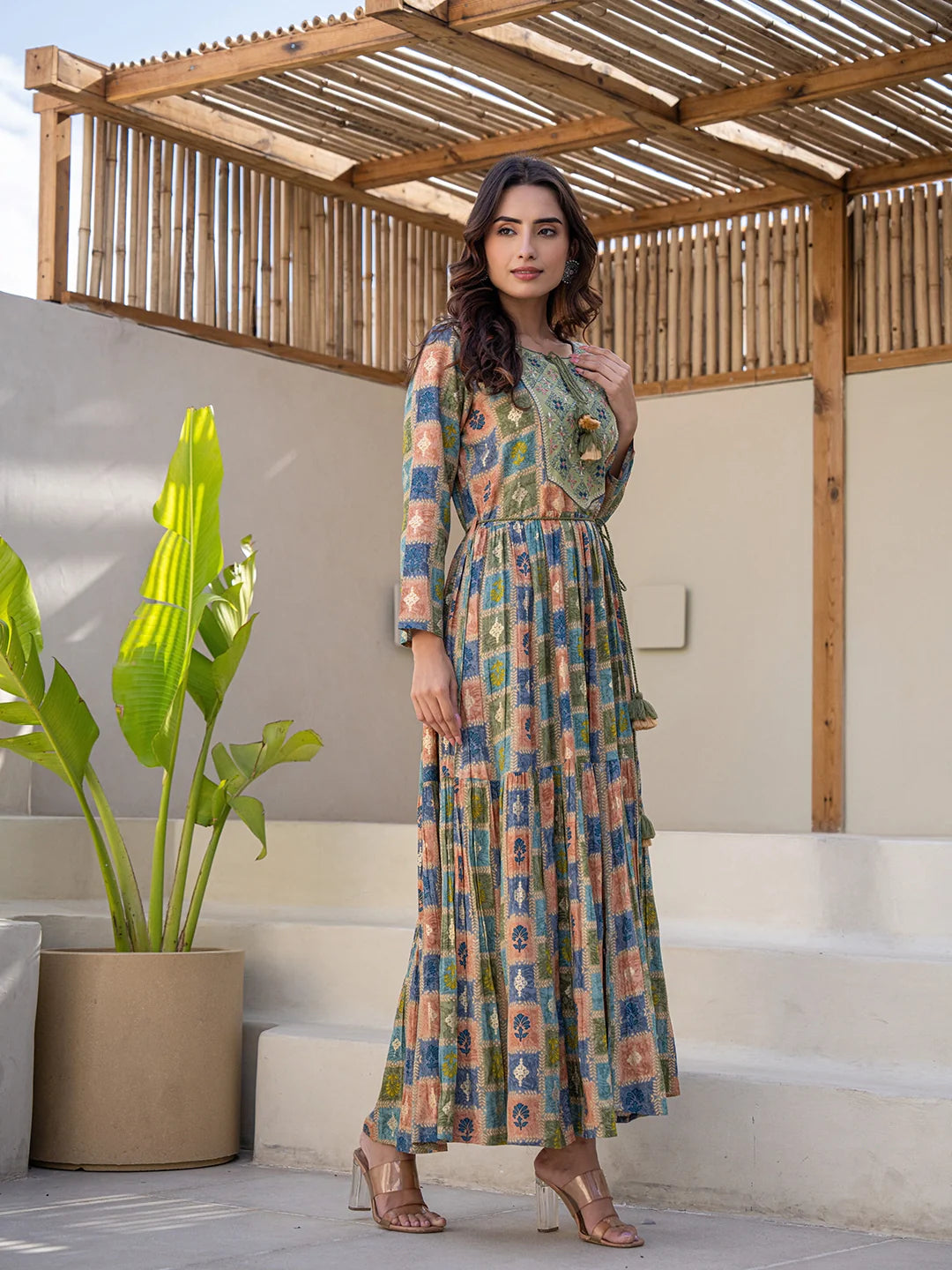 starry night dream cotton printed long gown