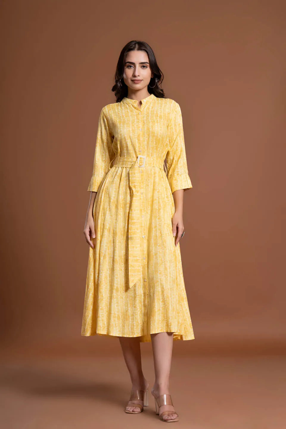 stylish print applique a line midi dress