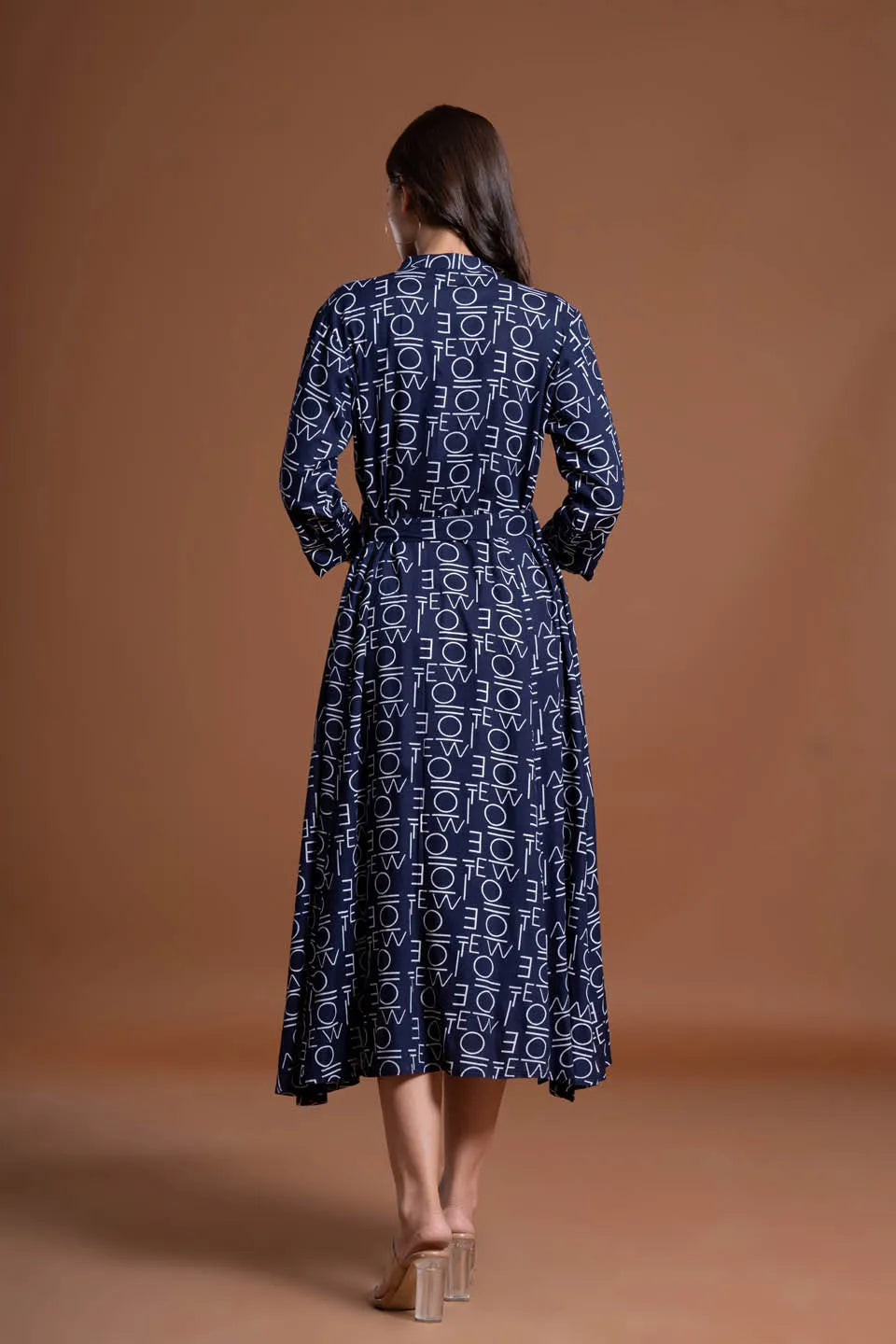 text printed shirt style belted midi dress